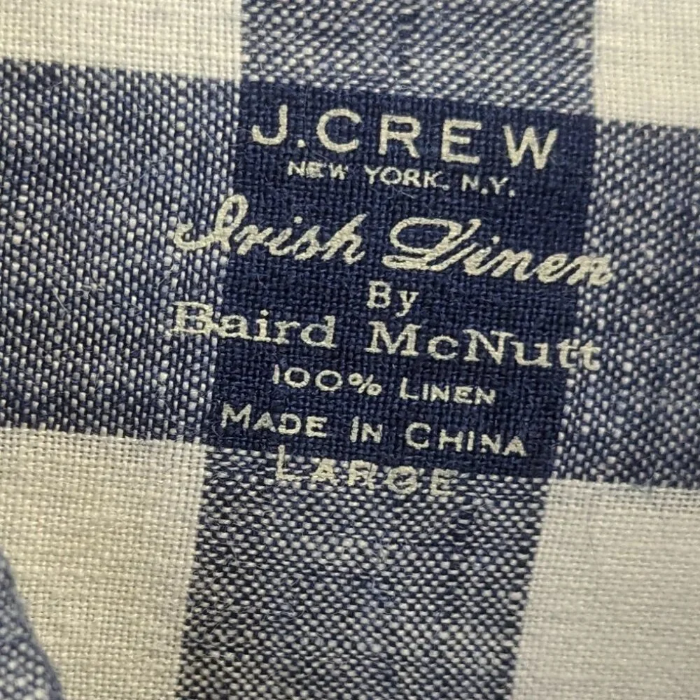 J. Crew Size Large 100% Linen Navy/White Checkered Button Down